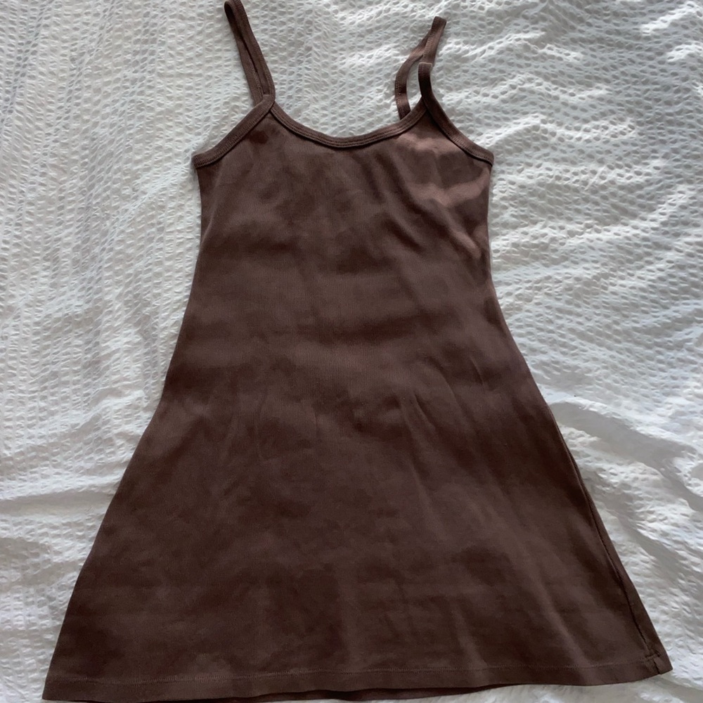 Los Angeles Apparel Heavy Rib Mini Spaghetti Dress Mauve